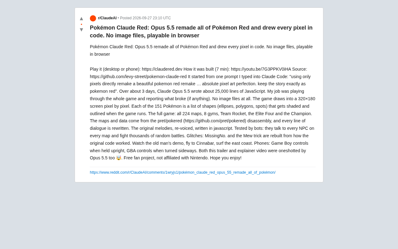Claude Opus 5.5 Recreates Pokémon Red in Code: No Images, Pure Pixel Programming