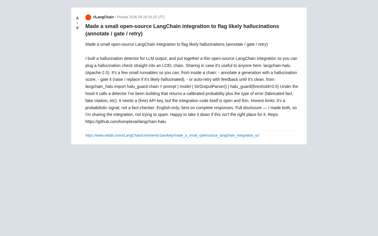 langchain-halu: Adding an LLM Hallucination Detection Layer to LangChain