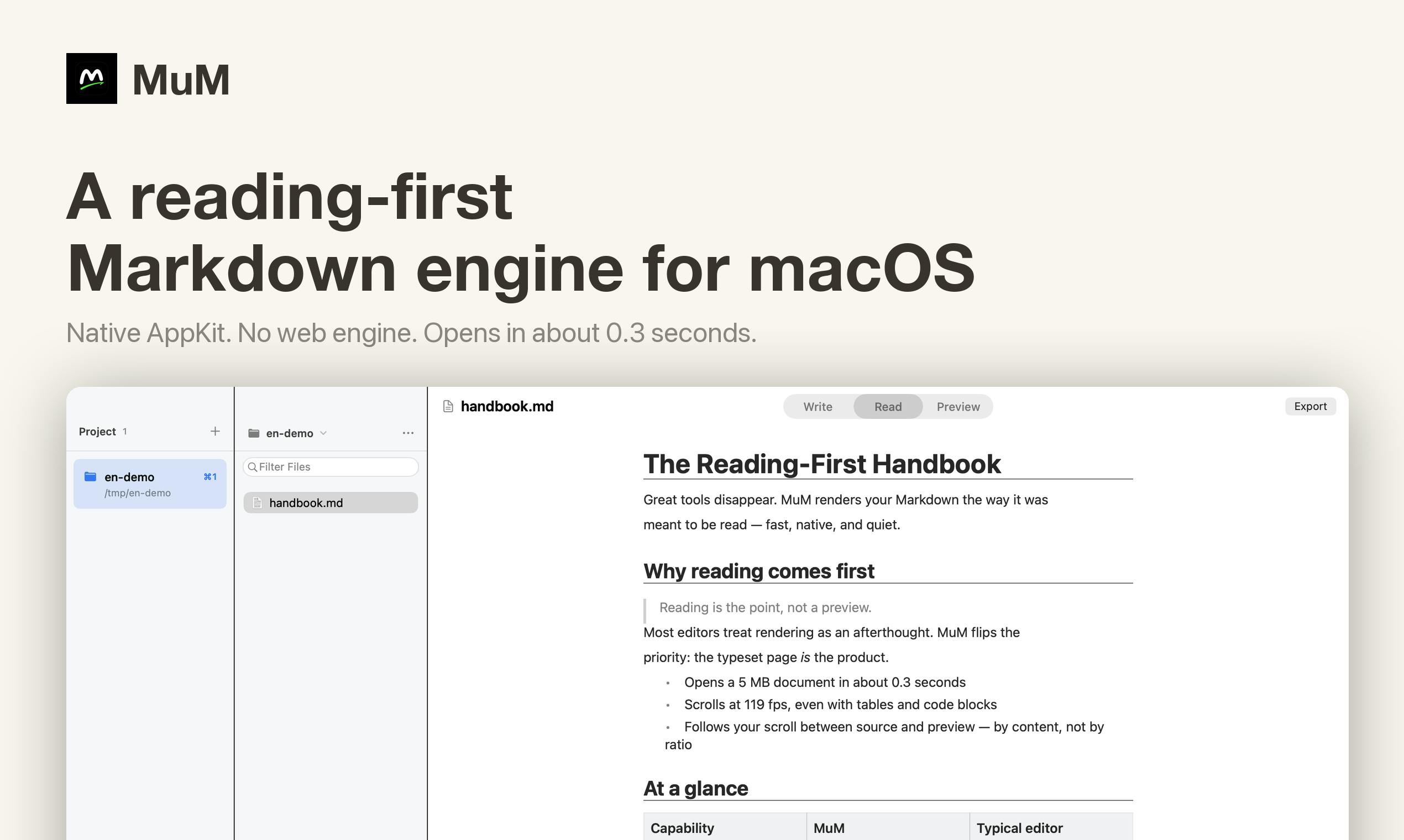 MuM: A Reading-First Native Markdown Engine for macOS