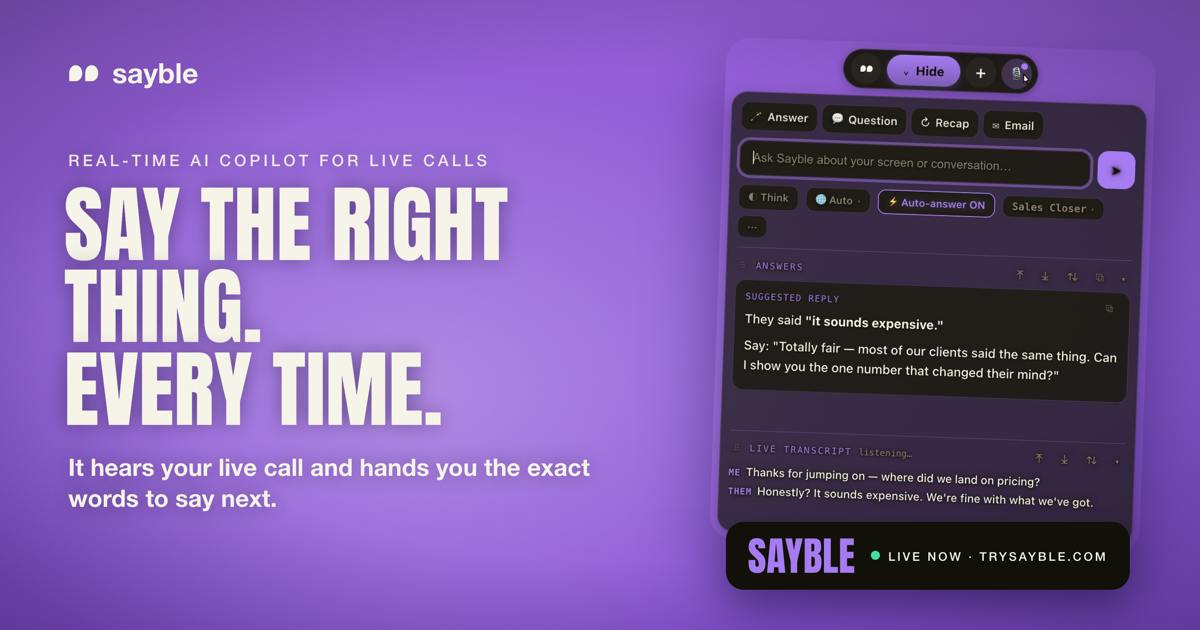 Sayble: AI copilot for calls that tells you what to say next