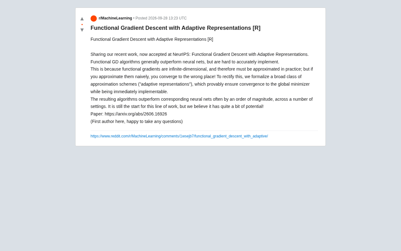 Functional Gradient Descent with Adaptive Representations: A NeurIPS Paper That Challenges Neural Networks