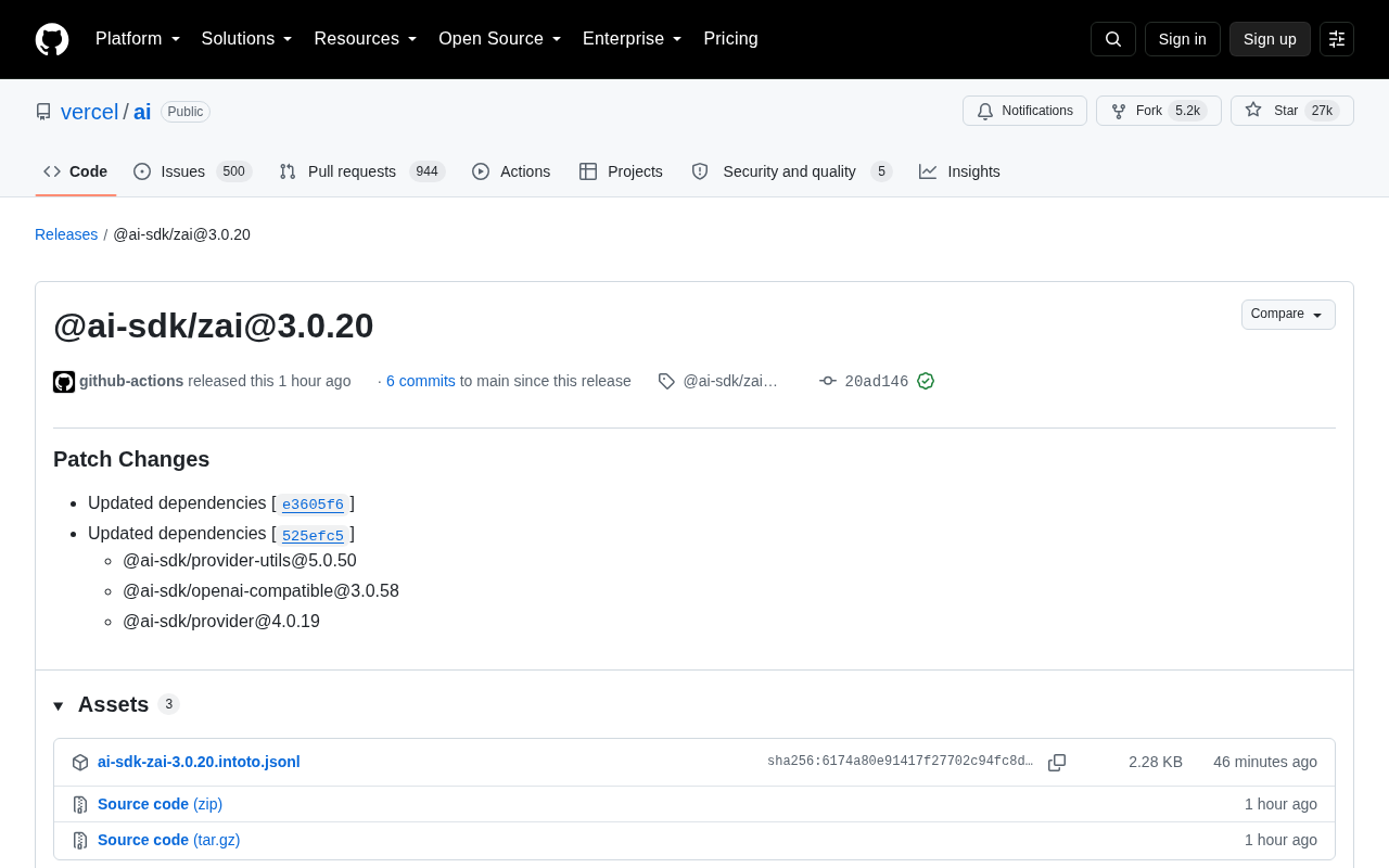 @ai-sdk/zai 3.0.20 Released: A Guide to Vercel AI SDK Dependency Updates