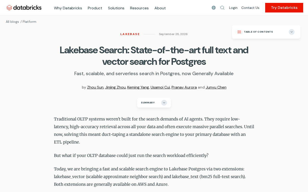 Lakebase Search: Bringing Best-in-Class Full-Text and Vector Search to Postgres
