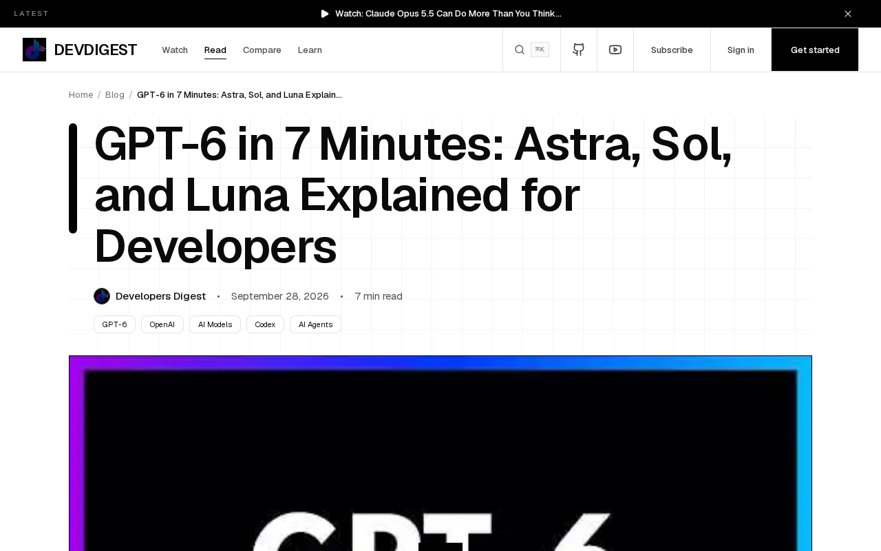 GPT-6 Family Quick Guide: Astra, Sol, and Luna for Developers