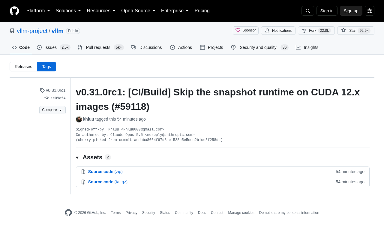 vLLM v0.31.0rc1 Released: Optimized CUDA 12.x Image Build Process