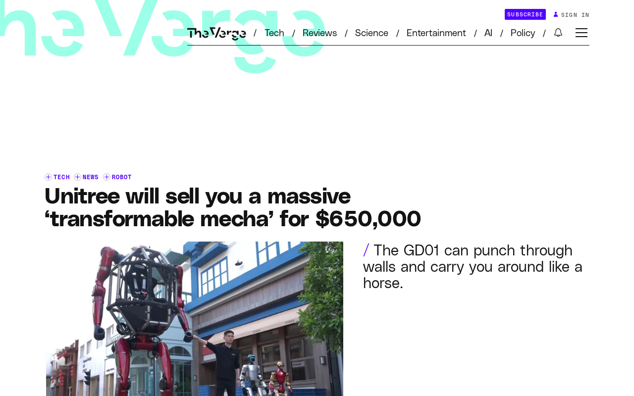 Unitree GD01 Piloted Mech Unveiled: $650K for the World's First Mass-Production-Ready Mecha