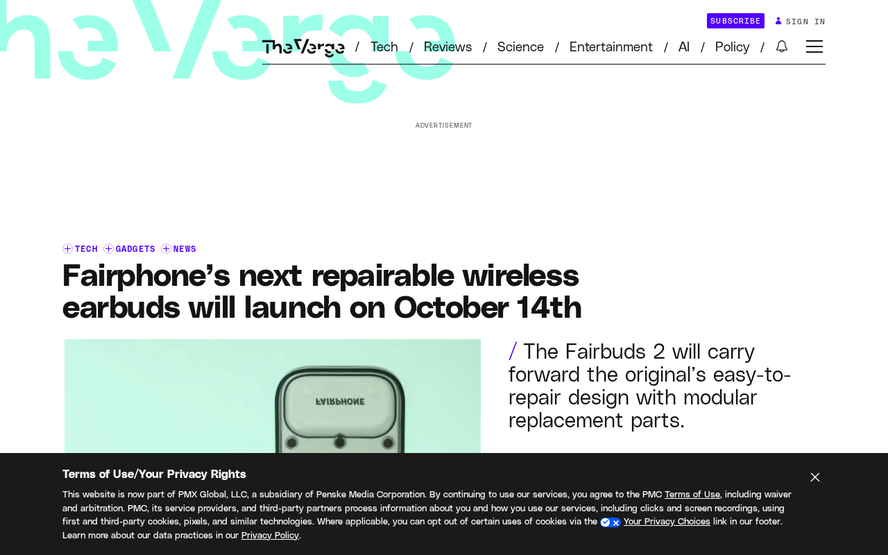 Fairphone可维修无线耳机Fairbuds 2定档10月14日发布