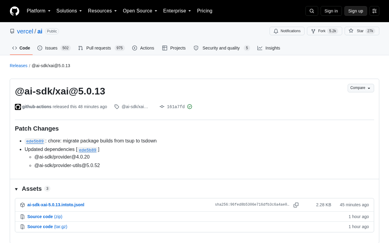 Vercel AI SDK Releases @ai-sdk/xai@5.0.13: A Build Toolchain Migration Breakdown