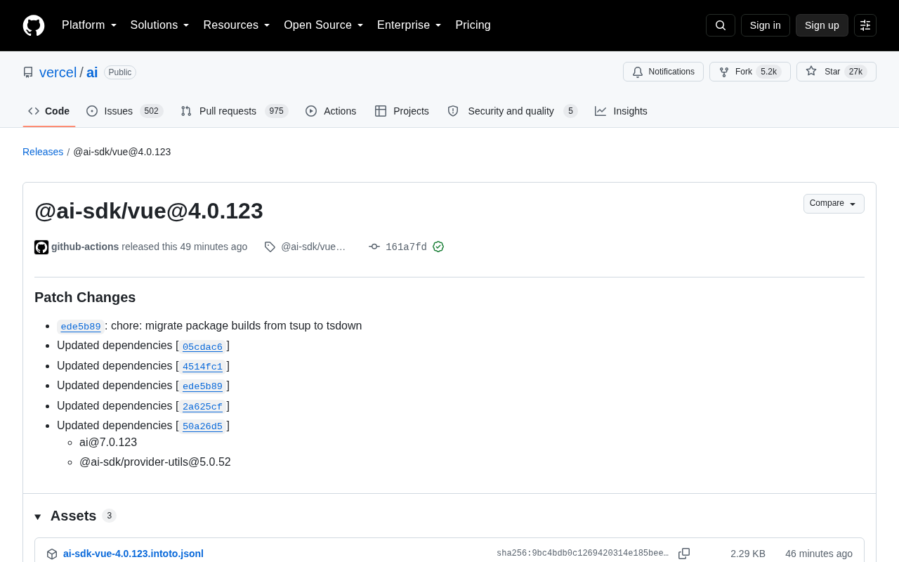 @ai-sdk/vue 4.0.123 Released: Build Tooling Migrated to tsdown