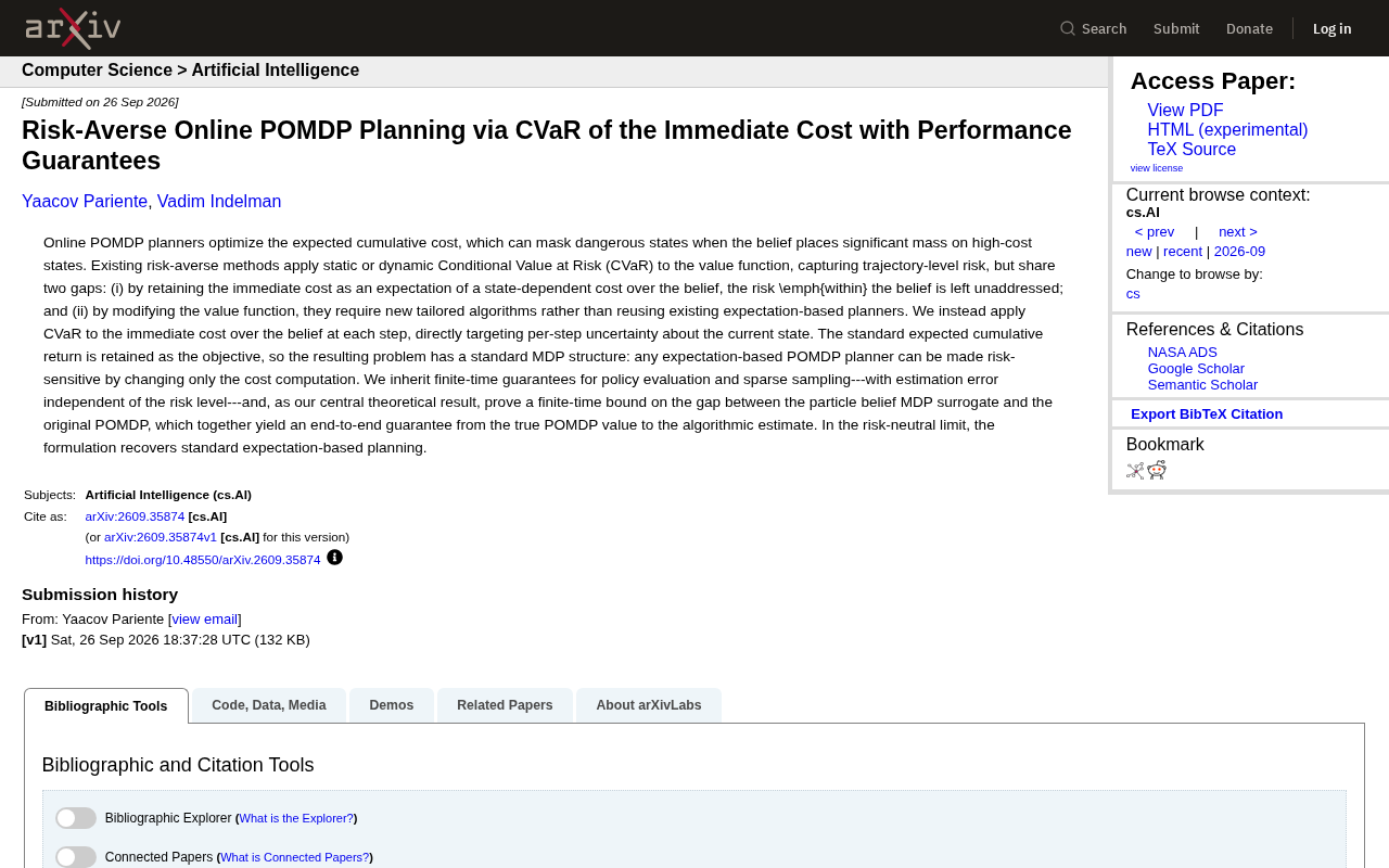 Risk-Averse Online POMDP Planning: A New Approach Based on Per-Step Immediate Cost CVaR
