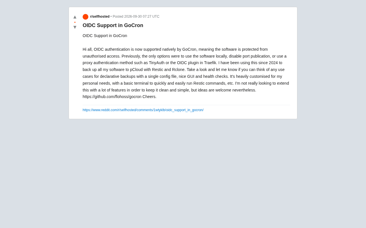 GoCron Adds OIDC Authentication: A Powerful Backup Scheduler for Self-Hosters