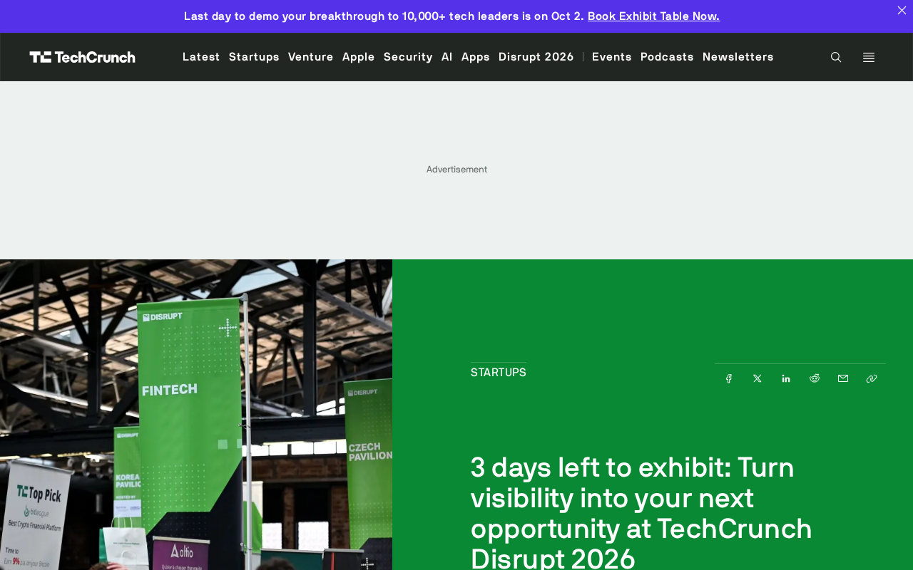 TechCrunch Disrupt 2026 Booth Registration: 3 Days Left