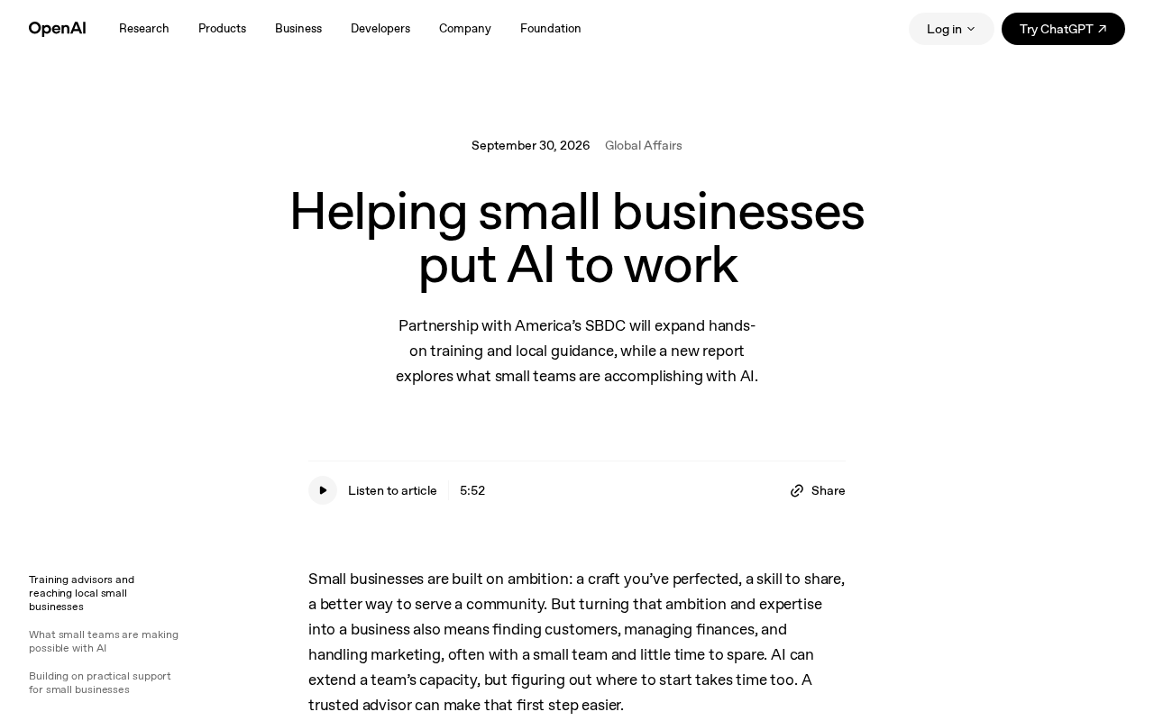 OpenAI helping small businesses apply AI