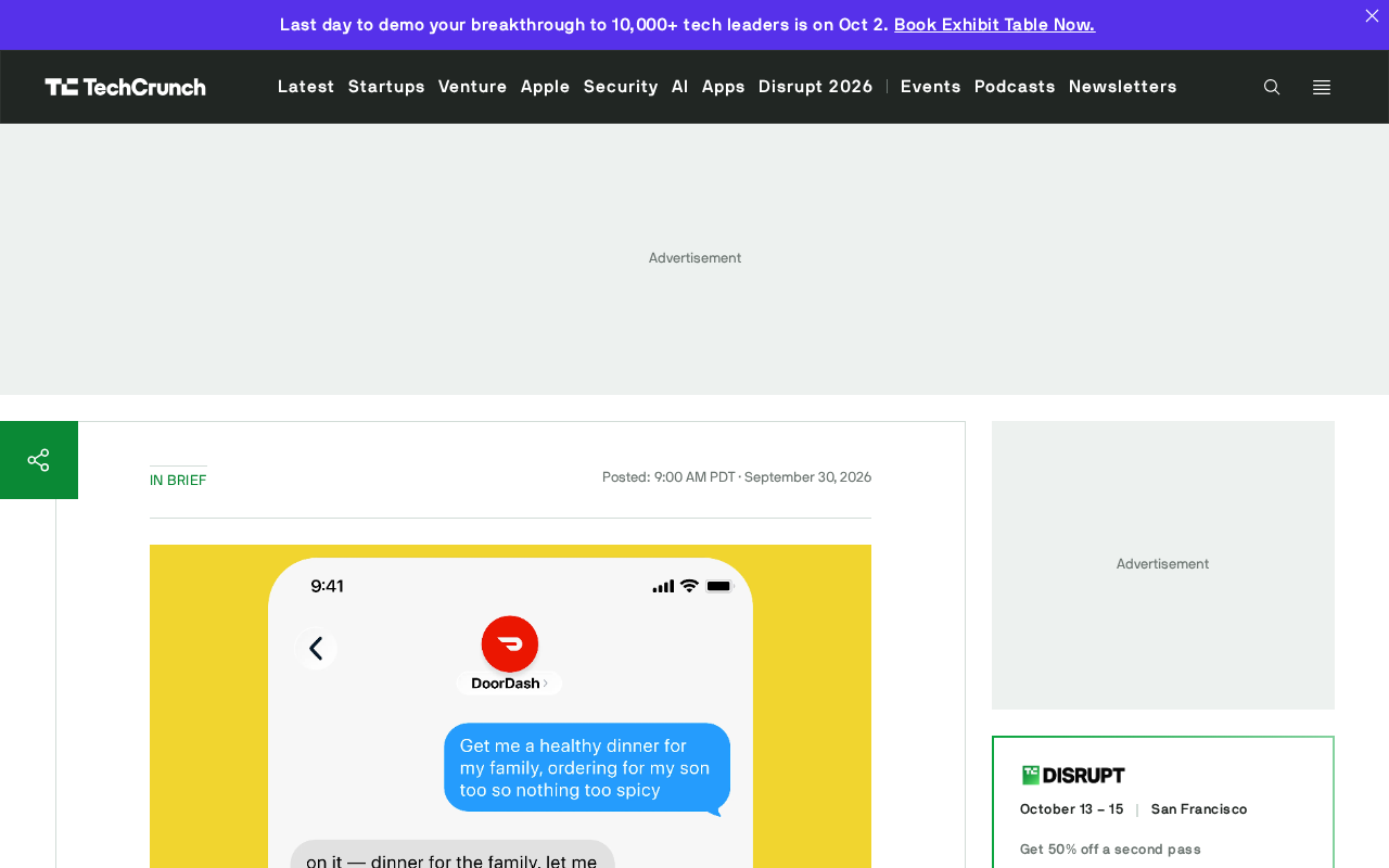DoorDash Launches AI Ordering Agent You Can Text to Place Food Orders, Taking Aim at Uber Eats
