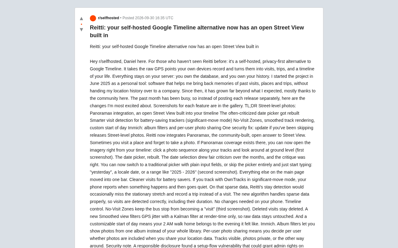 Reitti: A Self-Hosted Google Timeline Alternative with Built-In Open-Source Street View
