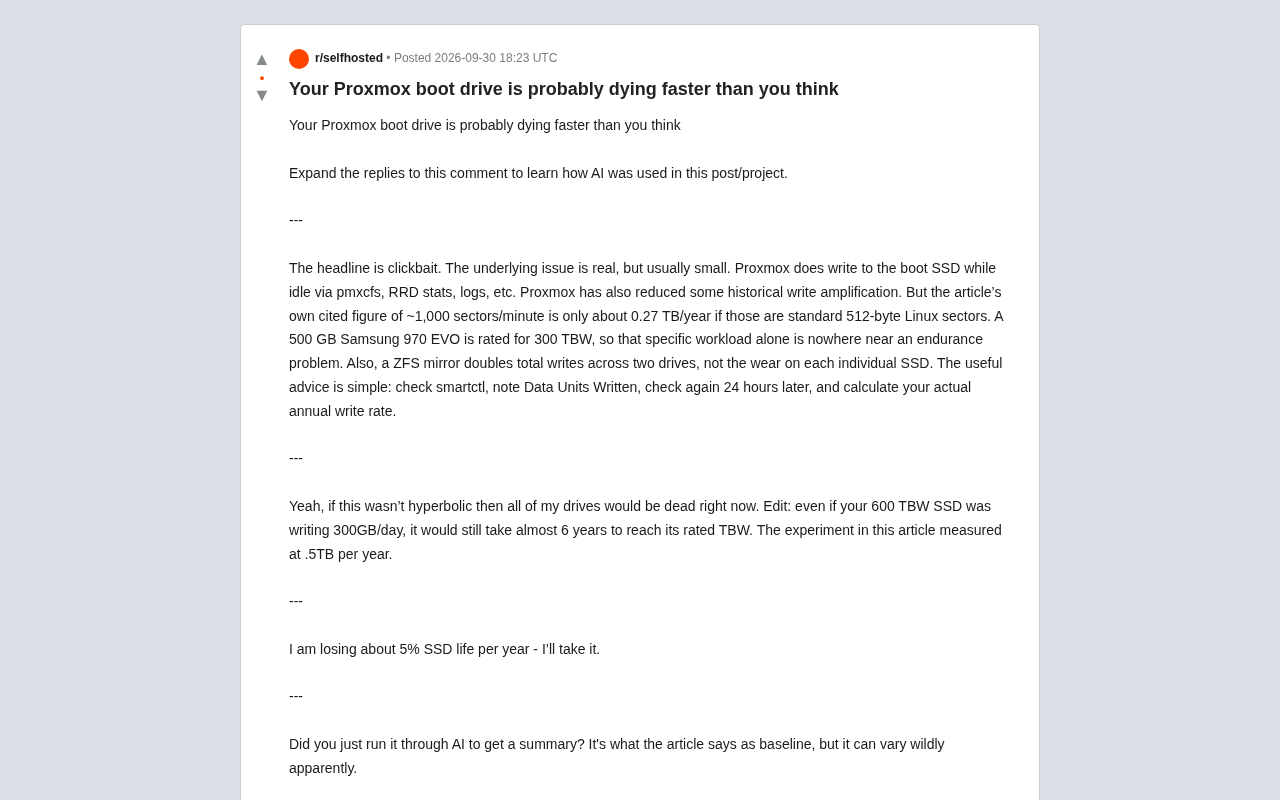 Proxmox启动盘真会被写坏吗?一次数据打脸的社区讨论