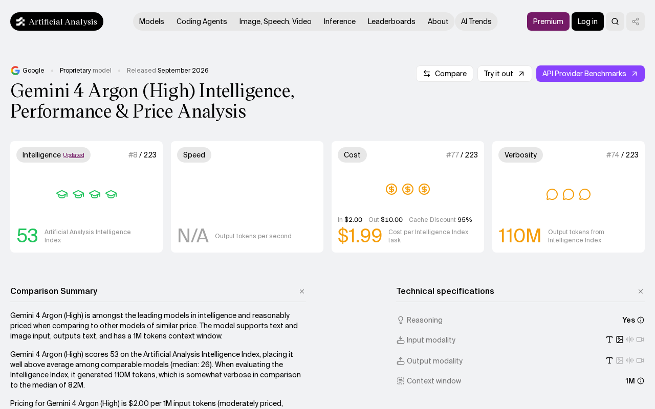 Gemini 4 Argon Deep Dive: A Three-Dimensional Review of Intelligence, Performance, and Pricing