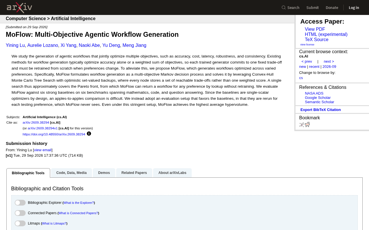MoFlow: A New Paradigm for Multi-Objective Agentic Workflow Generation