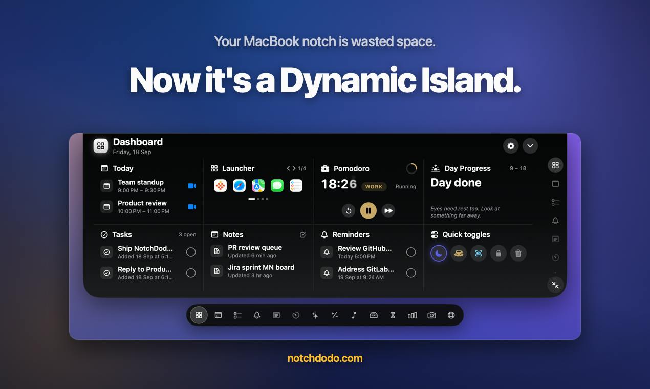 NotchDodo: Turning Your Mac's Notch Into a Productivity Dashboard