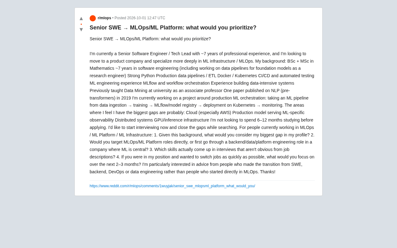 Senior SWE Transitioning to MLOps: Which Skills Should You Prioritize?