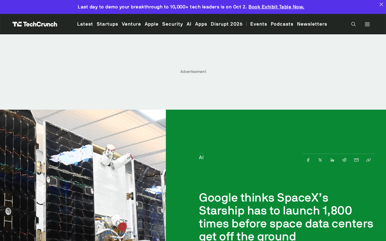 Google's Space Data Center Dream: Starship Would Need 1,600 Launches to Make It Real