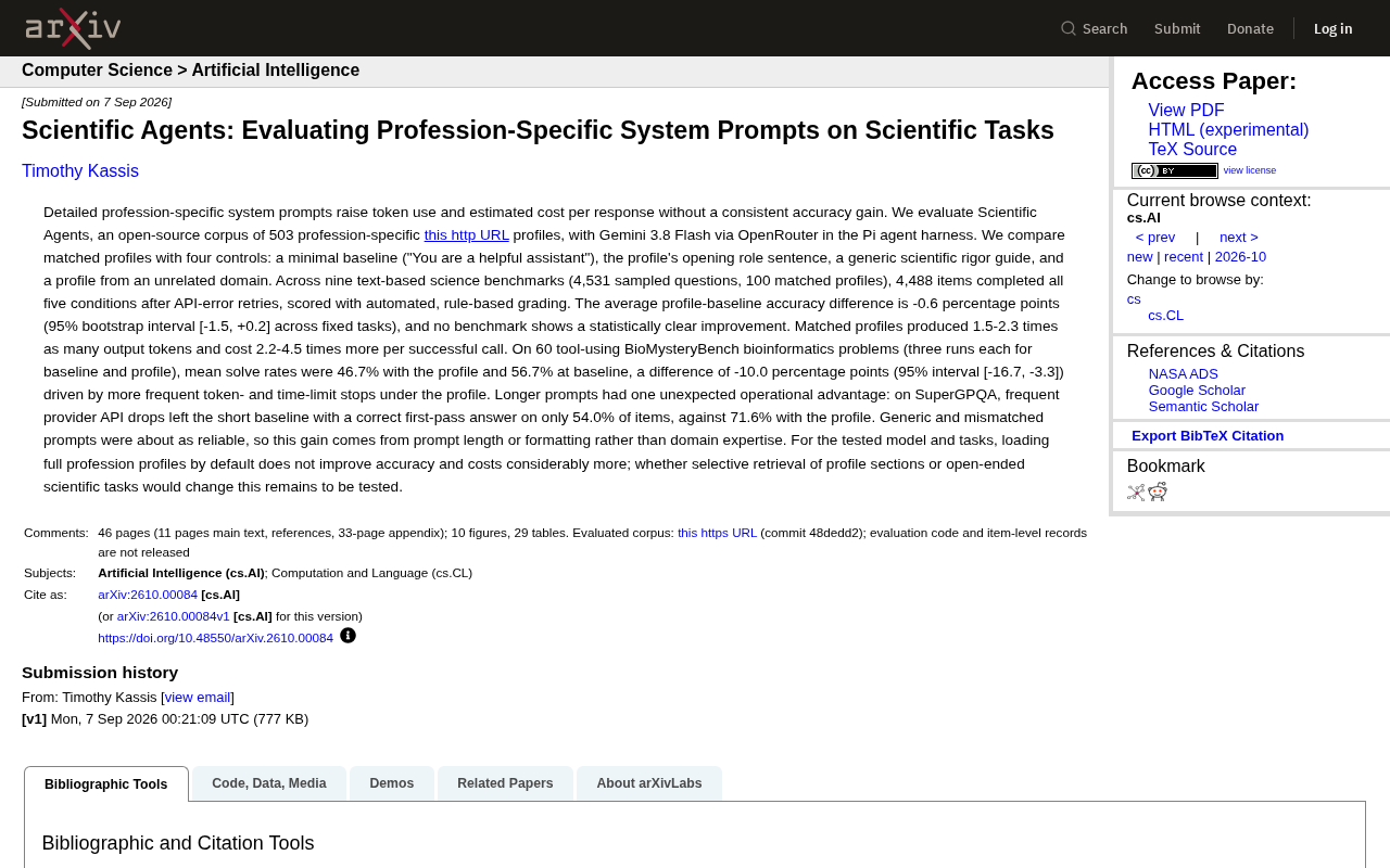Professional System Prompts Don't Help Scientific Reasoning: A 503-Profile AI Benchmark Reveals Hidden Cost Traps
