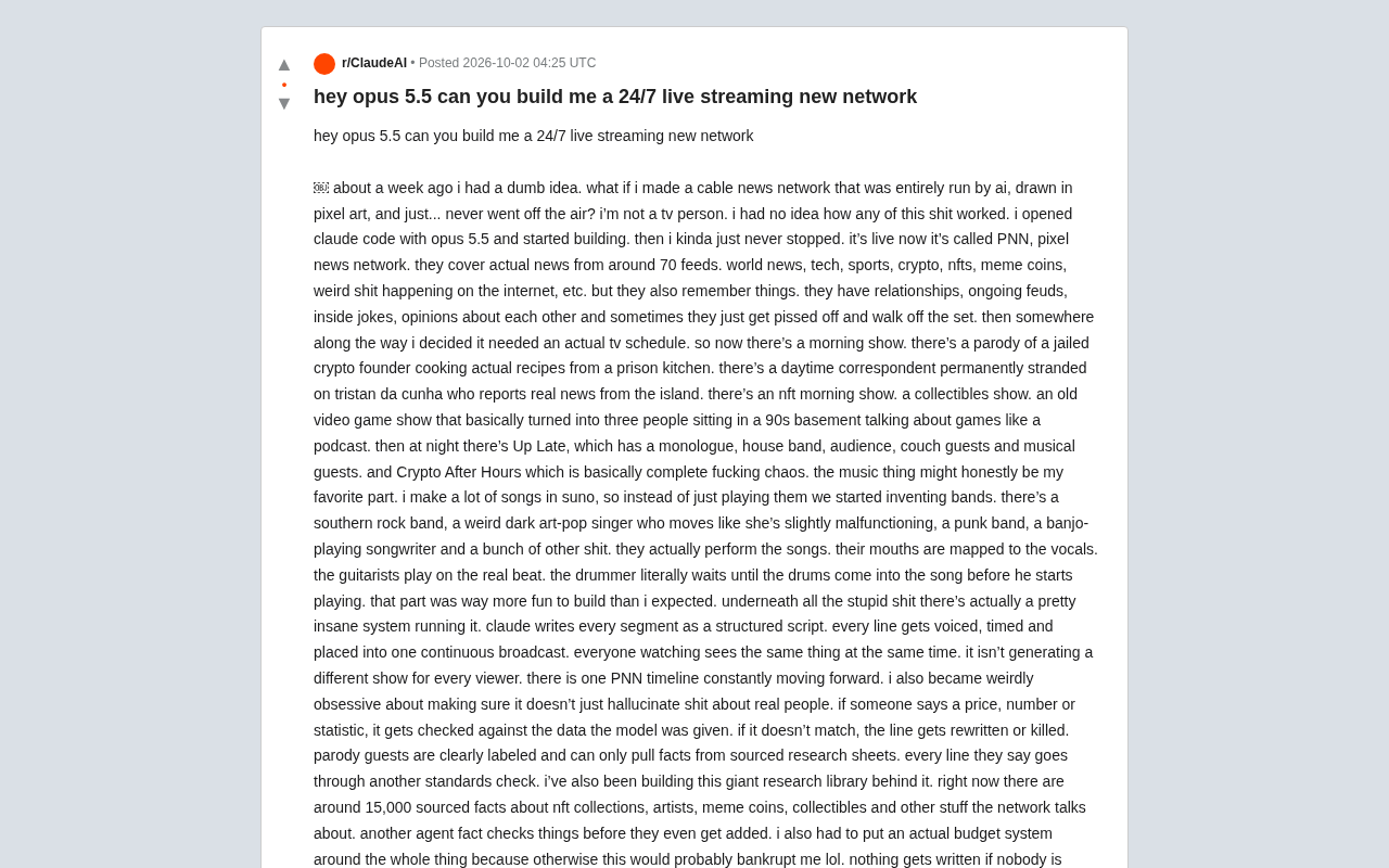 One Developer Built a 24/7 Full-AI Pixel News Network PNN with Claude Opus 5.5