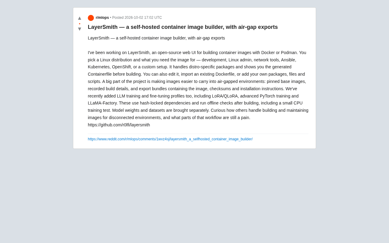 LayerSmith: A Self-Hosted Container Image Build Tool for Air-Gapped Environments