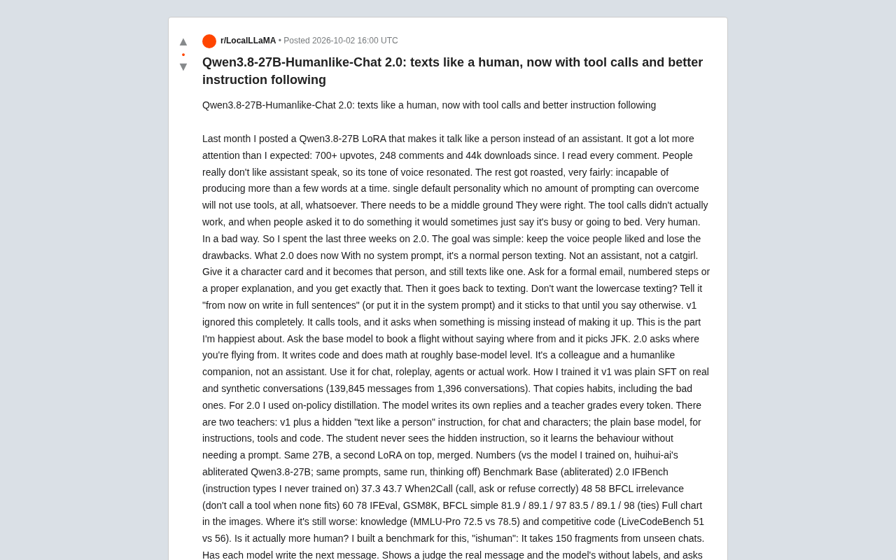 Qwen3.8-27B拟人化模型2.0:会聊天也会调用工具