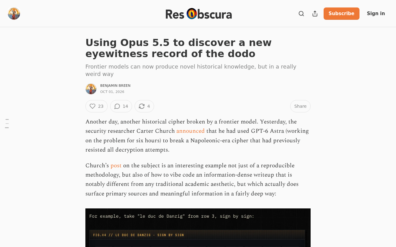 用AI挖掘历史:Opus模型发现渡渡鸟新目击记录