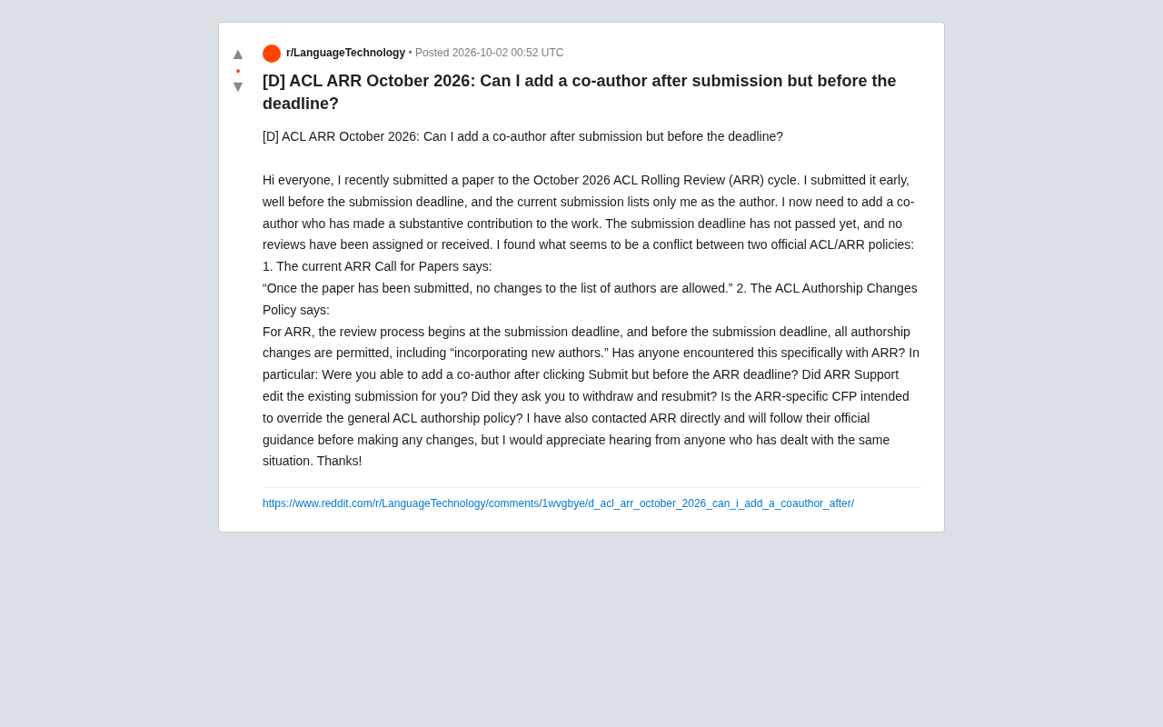 Can You Add Co-authors After Submission but Before the Deadline in ACL ARR? A Policy Conflict Explained