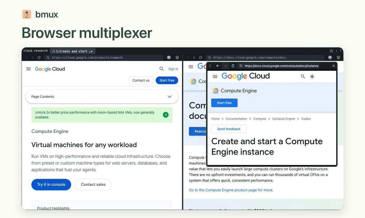bmux: A Browser Multiplexer Designed for the Agentic AI Era