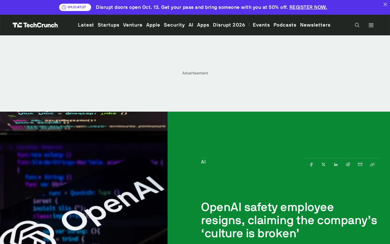 OpenAI Safety Employee Resigns, Warning the Company's 'Culture Is Broken'