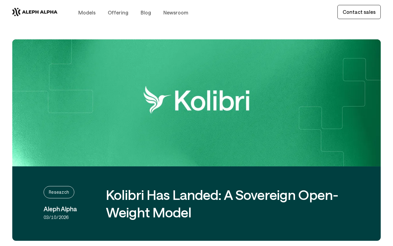 Aleph Alpha发布Kolibri:欧洲主权开放权重大模型