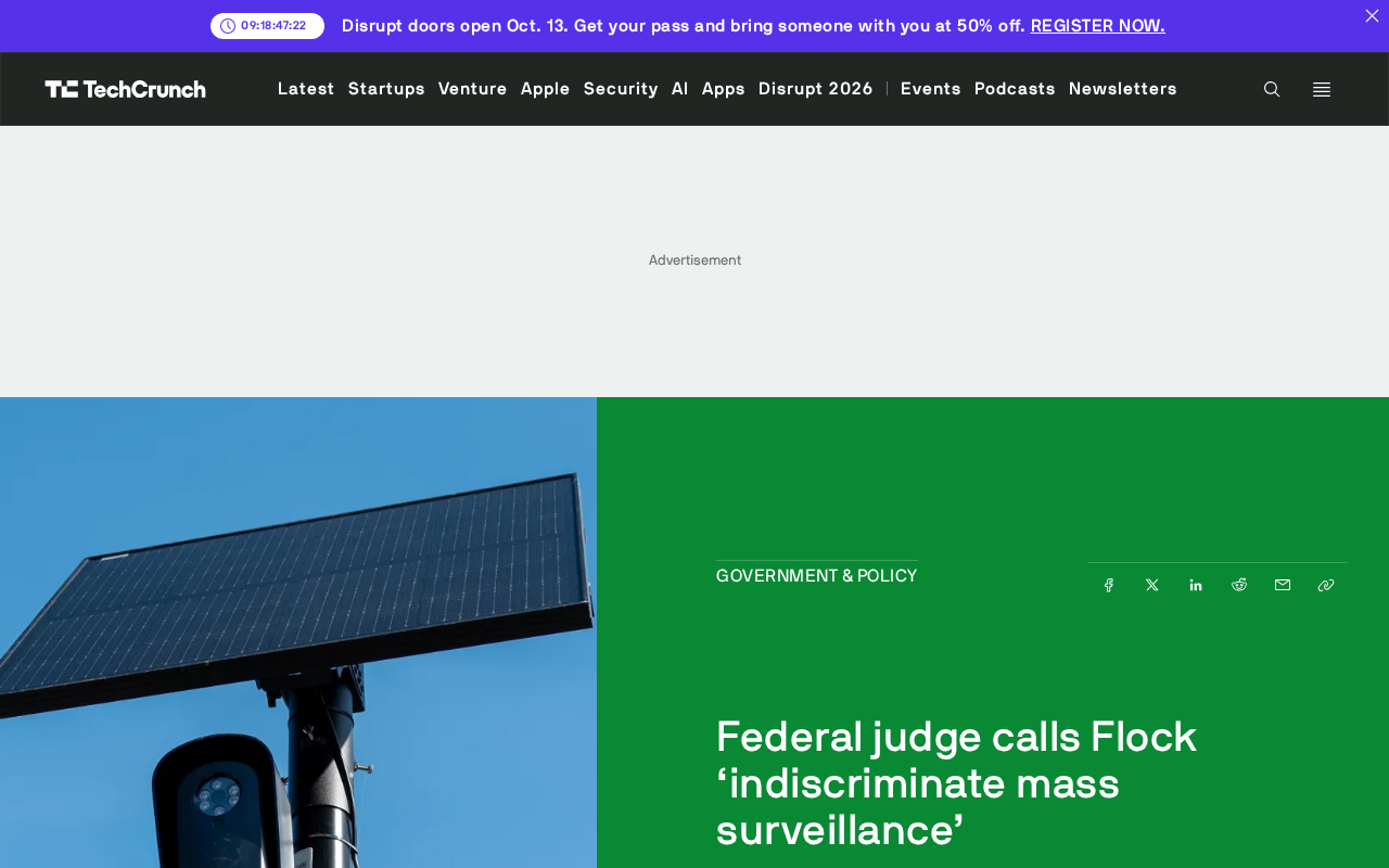 Federal Judge Rules Flock License Plate Surveillance System Constitutes Mass Surveillance