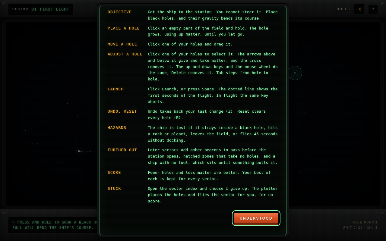 Hole Punch: A Physics Puzzle Game Where You Pilot Spaceships with Gravitational Slingshots