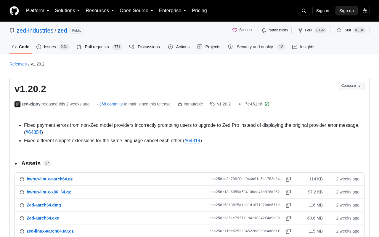 Zed Editor v1.20.2 Released: Fixes Payment Error Misattribution and Snippet Extension Conflicts