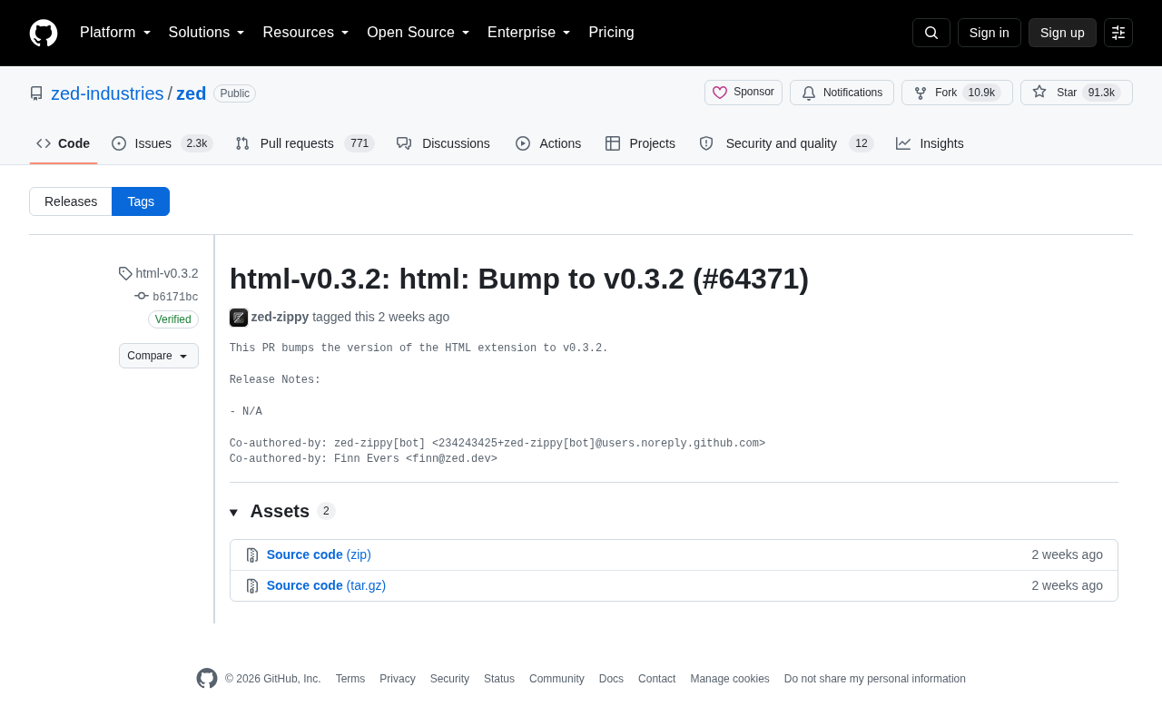 Zed 编辑器 HTML 扩展升级至 v0.3.2:一次例行版本更新