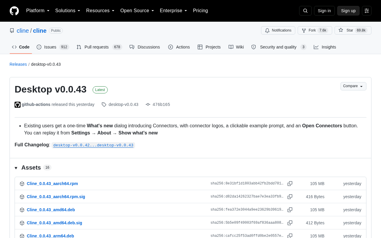 Cline Desktop v0.0.43 Released: Connectors Feature Onboarding Experience Goes Live
