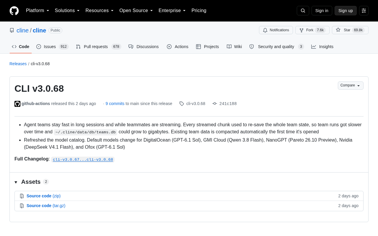 Cline CLI v3.0.68 Update: Agent Team Performance Fixes and Model Catalog Refresh