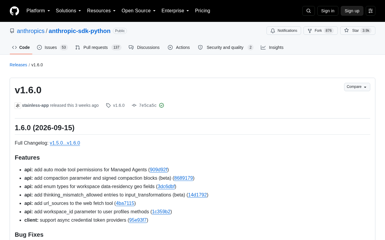 Anthropic Python SDK v1.6.0 发布:Managed Agents 与 Compaction 新特性解析