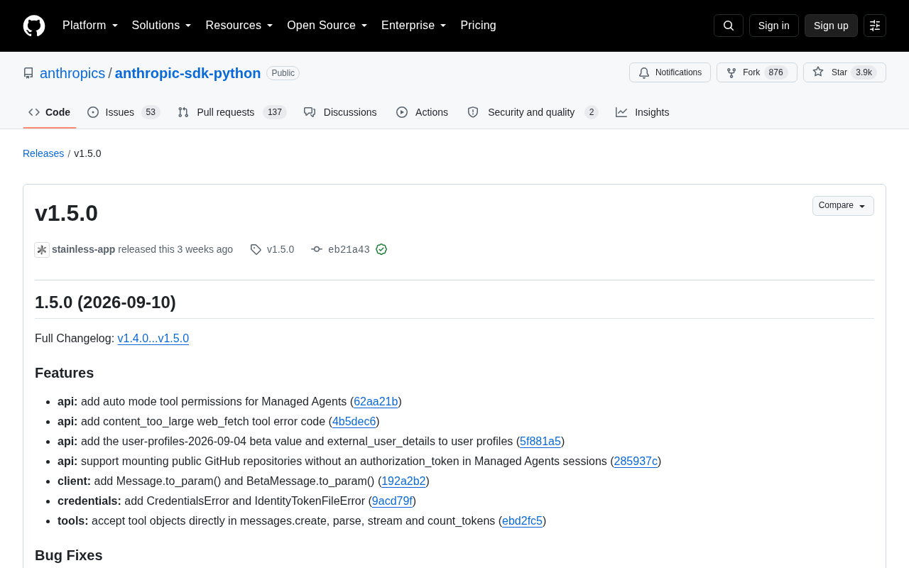 Anthropic Python SDK v1.5.0 发布:Managed Agents 与工具调用全面升级