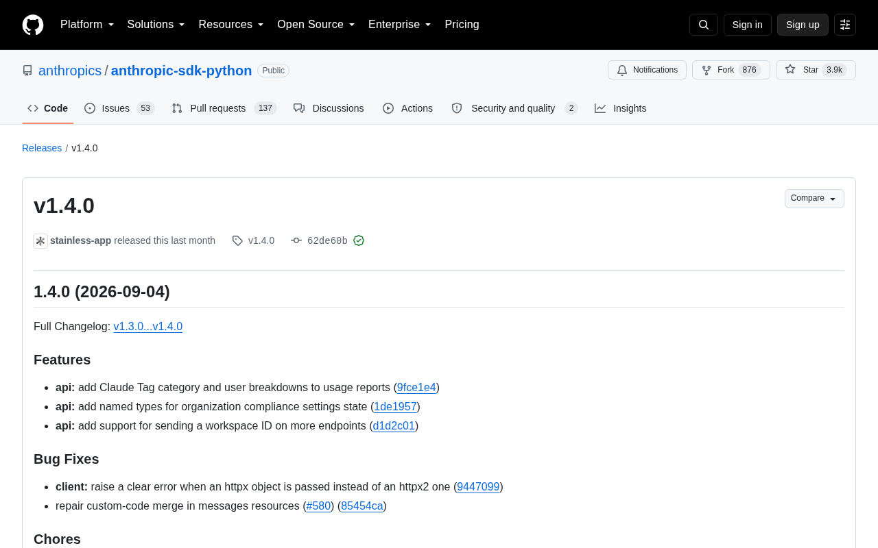 Anthropic Python SDK v1.4.0 Released: Enhanced Usage Reporting Breakdowns and Workspace ID Support