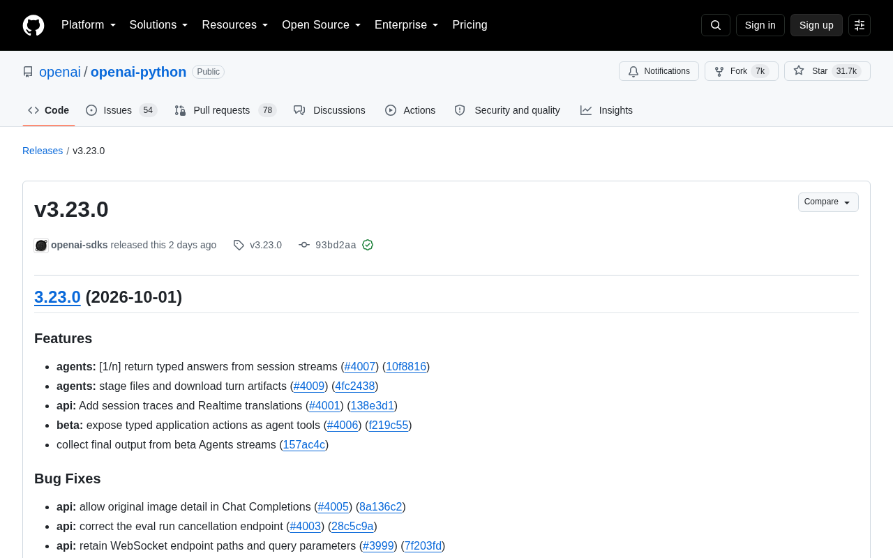 OpenAI Python SDK v3.23.0 发布:Agents 能力再升级