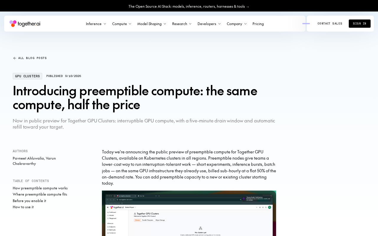 Together launches preemptible compute