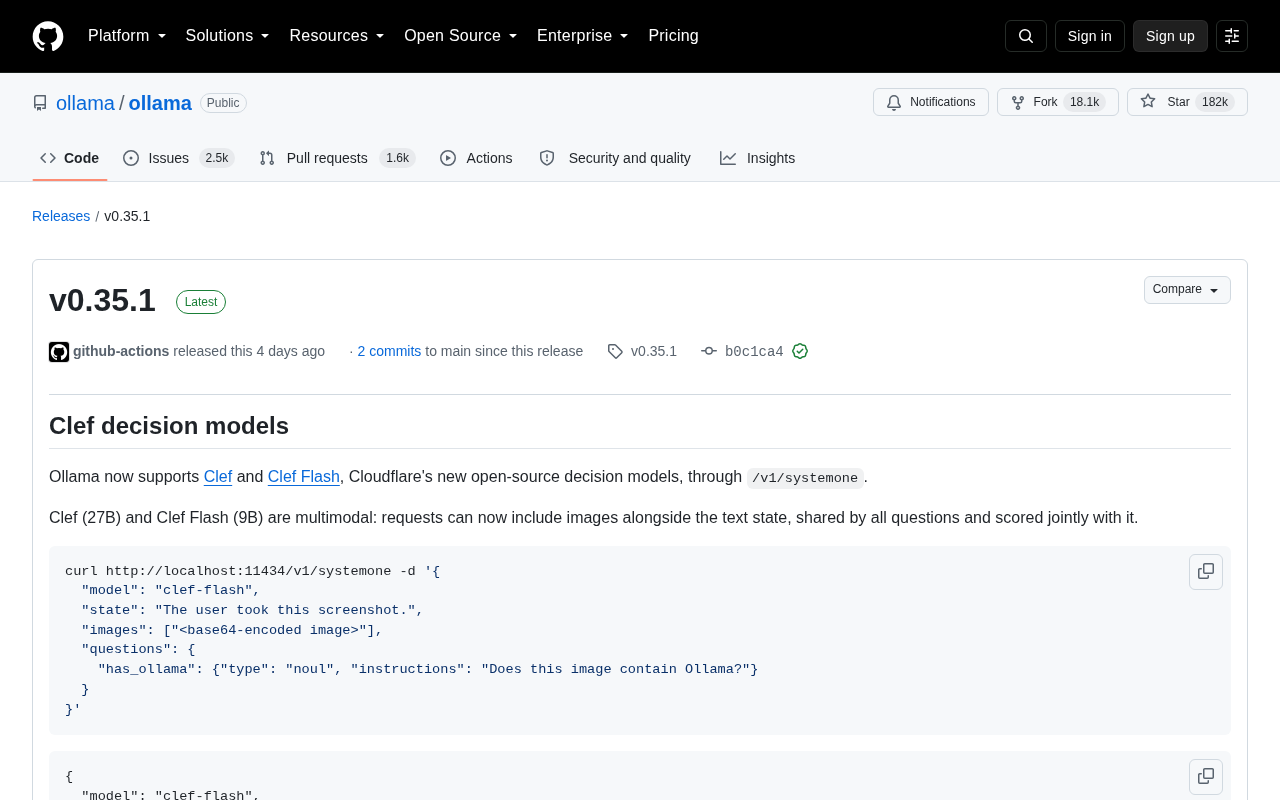 Ollama v0.35.1发布:引入Clef决策模型与多模态能力