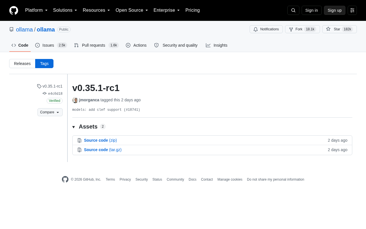 Ollama v0.35.1-rc1 发布:新增 Clef 模型支持