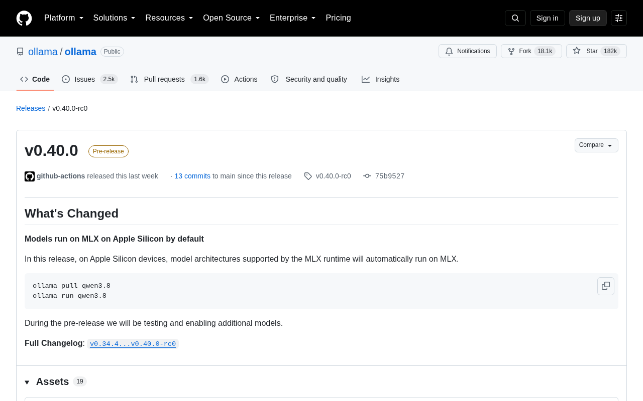 Ollama v0.40.0 Release Page