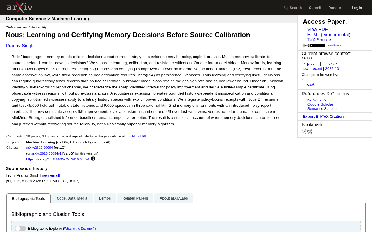 The Nous Framework: A Statistical Solution for Memory Decisions Without Prior Source Calibration