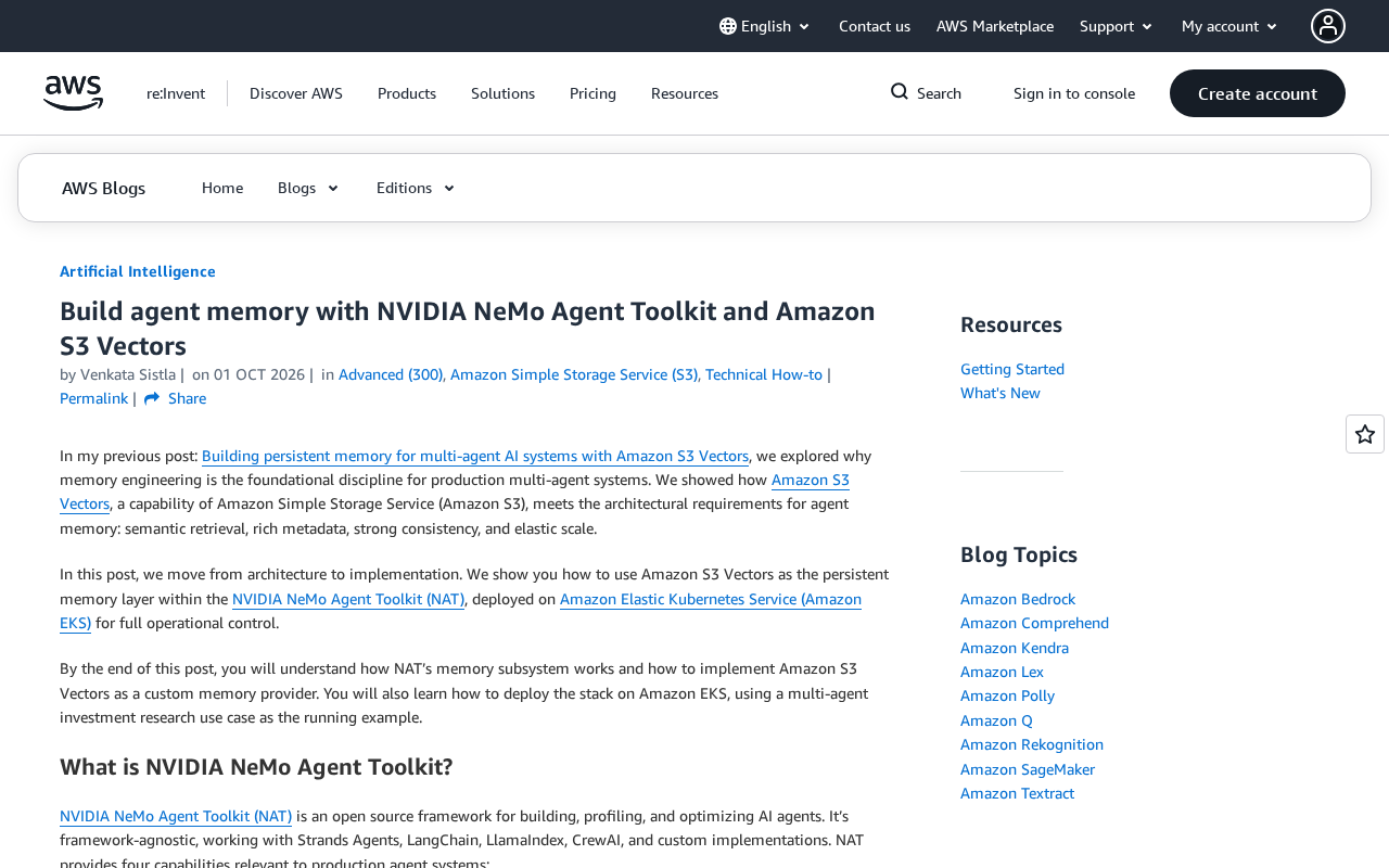 用NVIDIA NeMo Agent Toolkit与S3 Vectors构建智能体记忆层